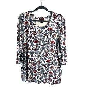 J.Jill Wherever Collection Floral Tunic Size Large Back Panel Detail 3/4 Sleeves